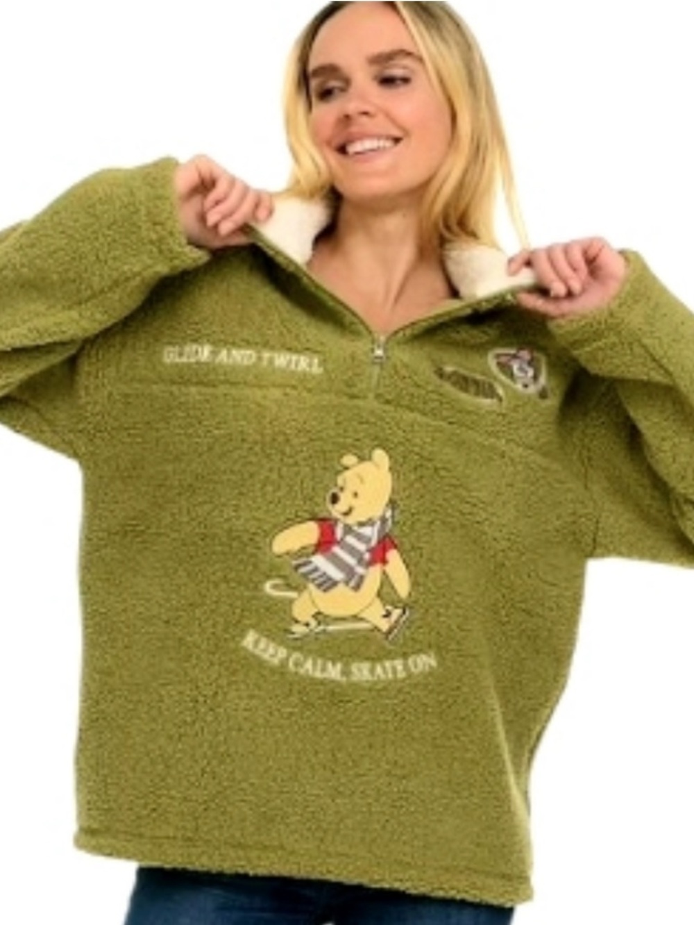 ❤️‍🔥❤️‍🔥Olive Green Winnie the Pooh Fleece Pullover M
